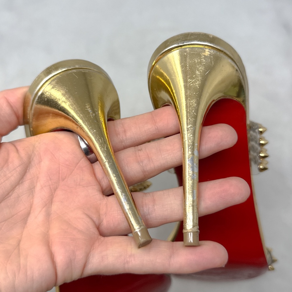 Christian Louboutin Spikes Only PVC Chrome Open Toe Mule Sandal Heels Gold 42 - Picture 11 of 16